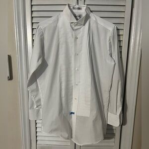 Southeastern Mens Tuxedo Shirt Sz S 30/31 White Button Up Pleated Poly Cotton